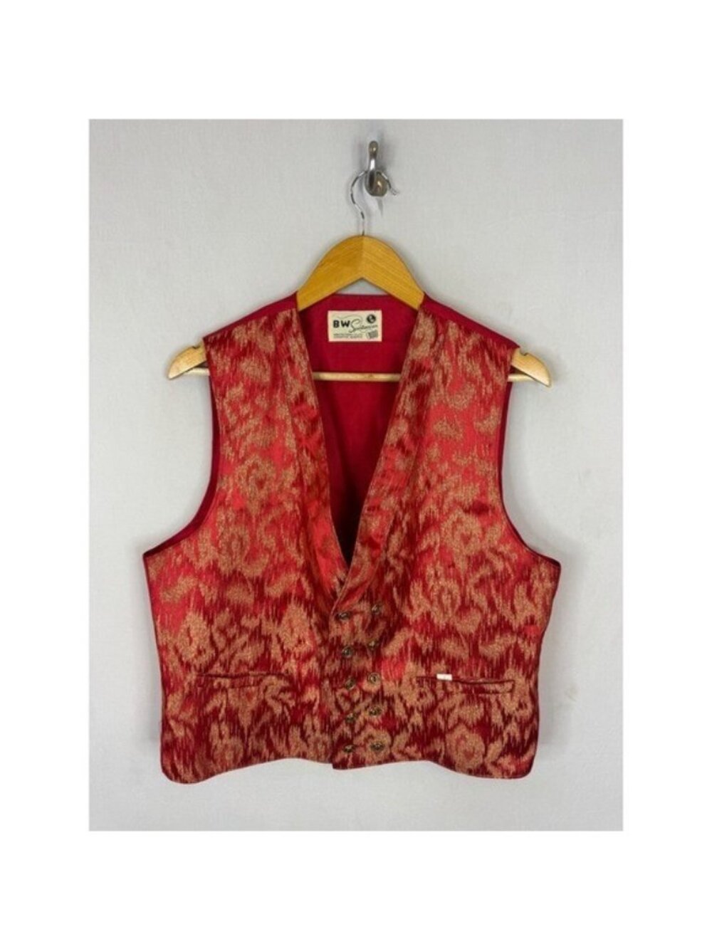 Vintage BW Sportswear Red Gold Metallic Ikat Double Breasted Vest Large